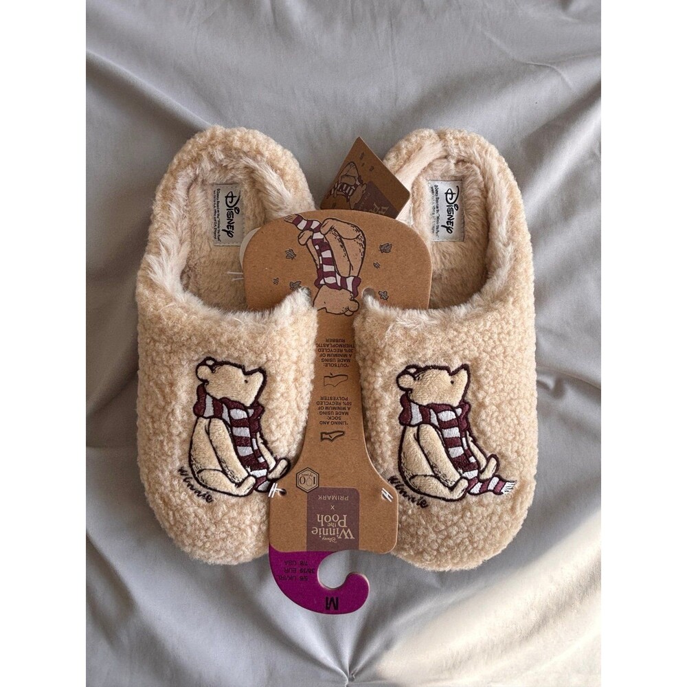 Disney Winnie the Pooh Fuzzy Beige Slippers Women's 7/8 US